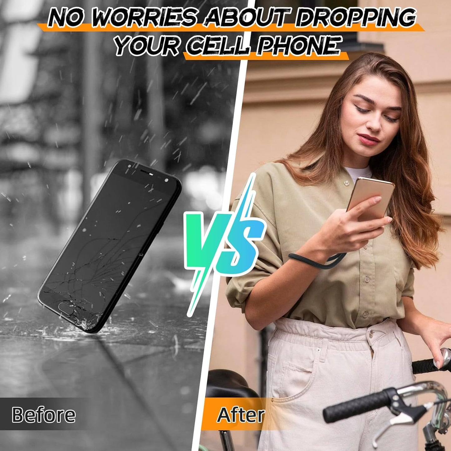 AULEEP Phone Wrist Strap for Women Men - Anti theft Phone Lanyard for Phone Case, iPhone, Cute Phone Wristlet, Hand Strap with 2 Tabs, PhoneChain, Bracelet Strap, Black