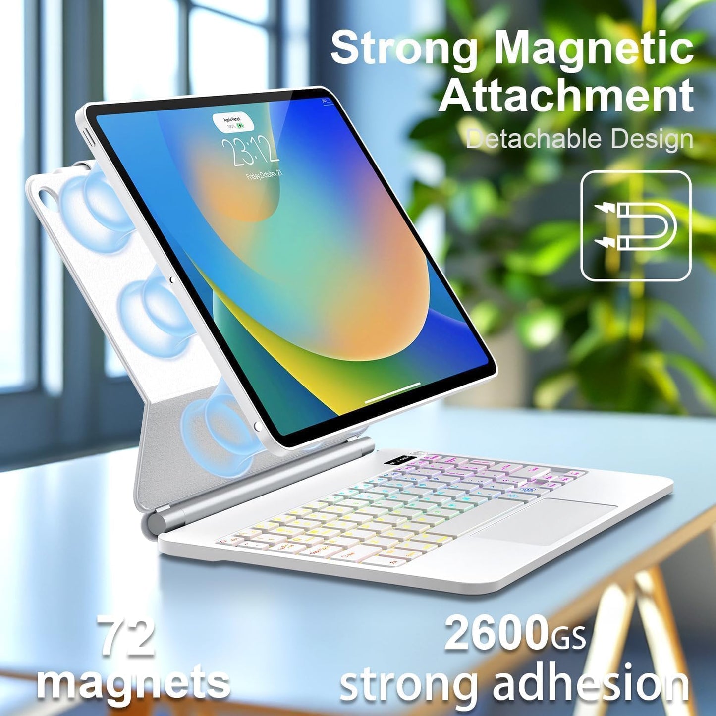 for iPad 9th Generation Case with Keyboard,Magic Style Keyboard Case for iPad 9th/8th/7th Gen 10.2 inch - Floating Cantilever Magnetic Stand Multi-Touch Trackpad (White)