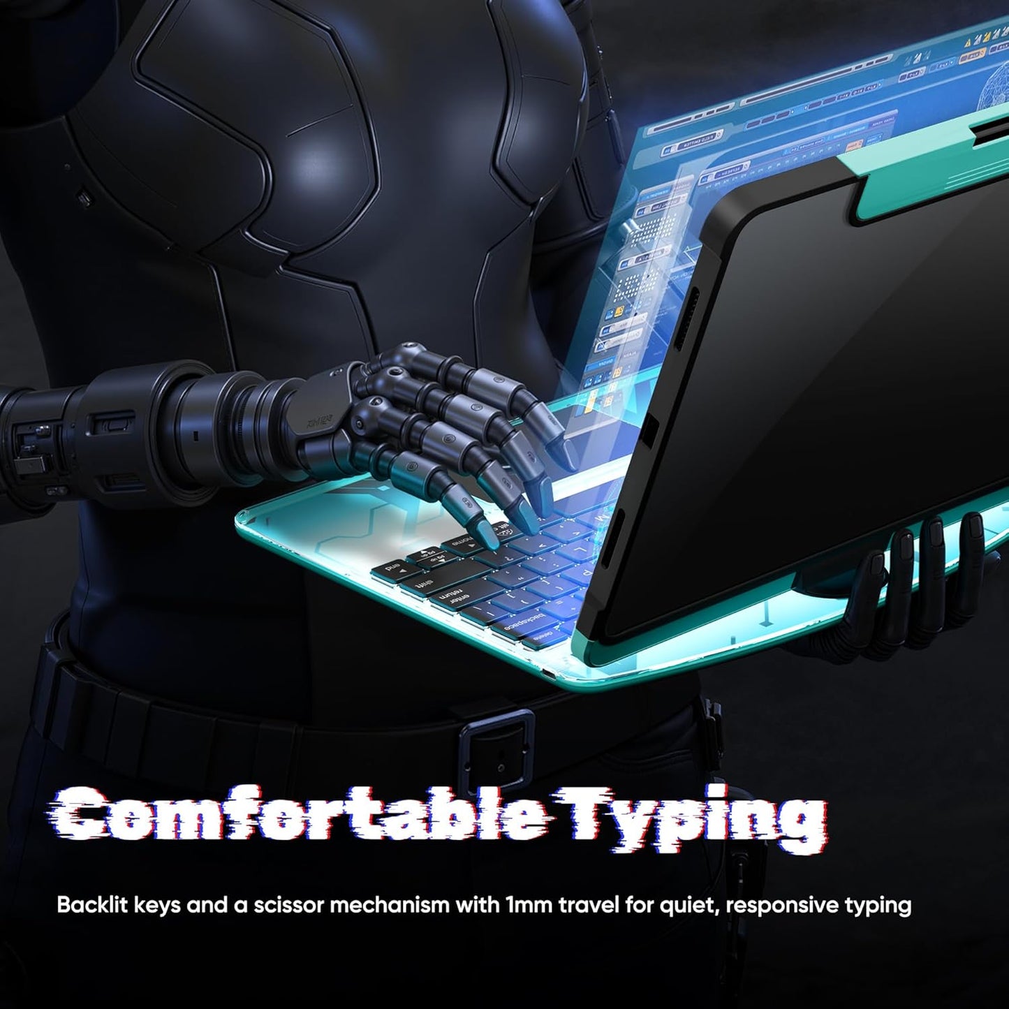 KITONE Transparent Case with Wireless Keyboard for iPad Air 13-in.(M3/M2, 2025/2024), 7 Colors Backlight, Trackpad, 360°Rotating Stand for iPad Pro 12.9-in (6/5/4/3 Gen), Tech Style