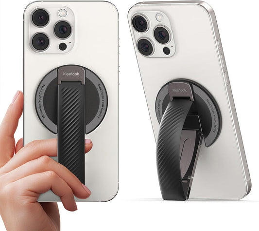 2025 Klearlook for MagSafe Phone Grip with Silicone Finger Strap, Removable Magnetic Phone Ring Holder with Adjustable Kickstand, Finger Phone Ring Grip for iPhone 16/15/14/13/12 Series, Black