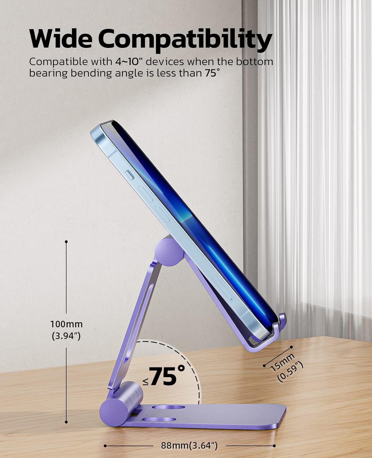 Nulaxy Dual Folding Cell Phone Stand, Fully Adjustable Foldable Desktop Phone Holder Cradle Dock Compatible with Phone 16 15 14 13 12 11 Pro Xs Xs Max Xr X 8, Nintendo Switch, All Phones - Purple
