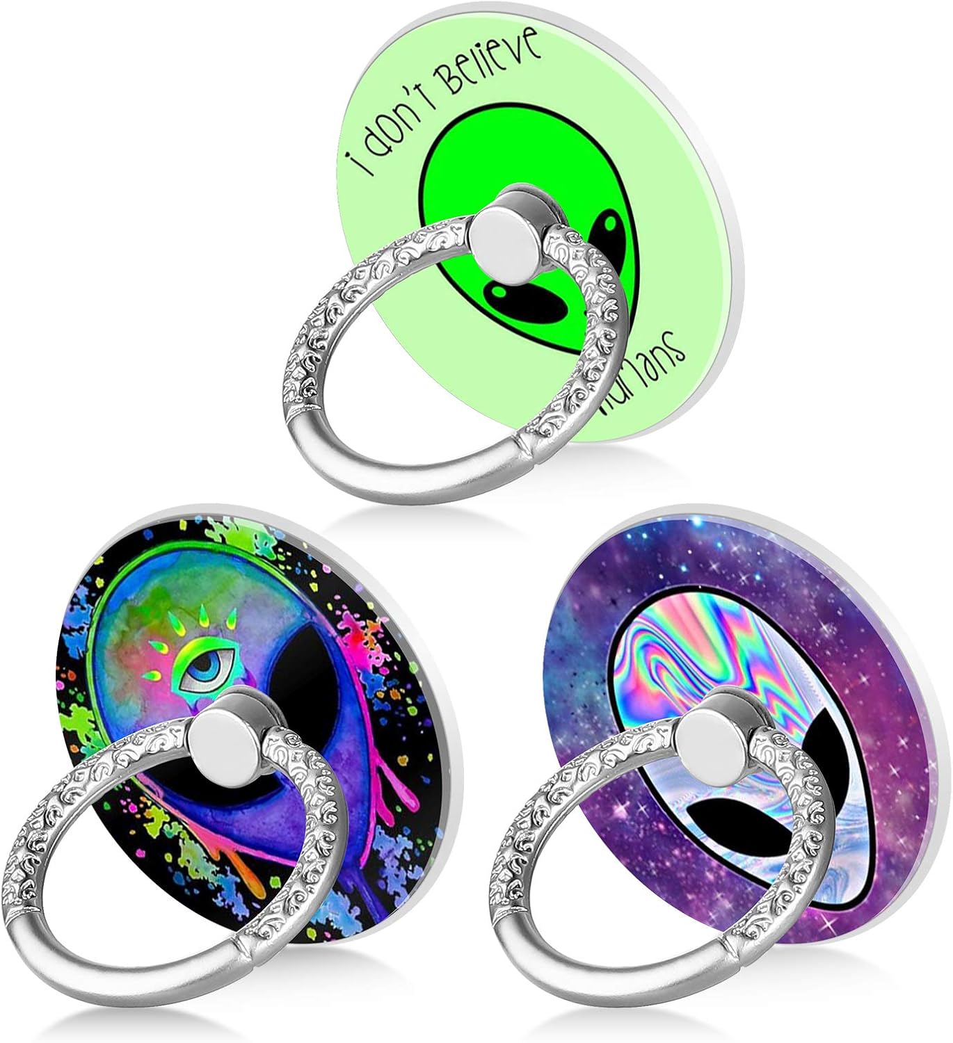 Bonoma Phone Ring Grip, 3 Pack Aliens 360 Degree Rotation 180 Degree Flip Finger Ring Stand Holder Compatible with Smartphones and Tablets