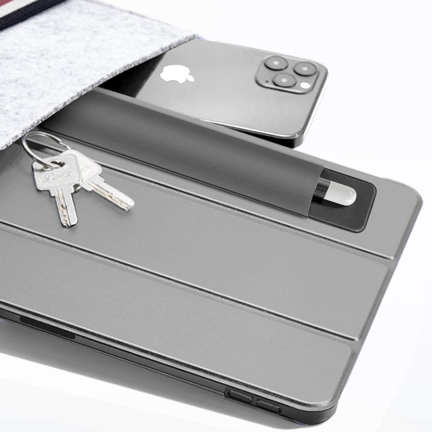 Doormoon Pencil Holder for iPad 2020/ Air/ 9.7 / Pro 10.5/12.9, Detachable Elastic Apple Pencil 5th Gen Leather Sleeve Pocket Pouch, Grey