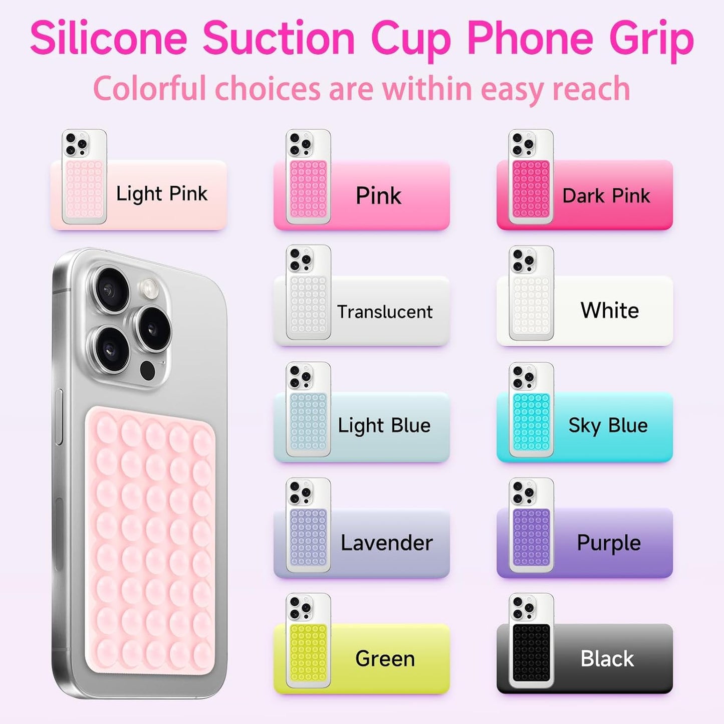 Silicone Suction Phone Case Mount, Non Slip Suction Cup Phone Mount, Phone Accessories Holder for Selfies and Videos, Silicon Adhesive Phone Stand Sticky for Cell Phone Lavender