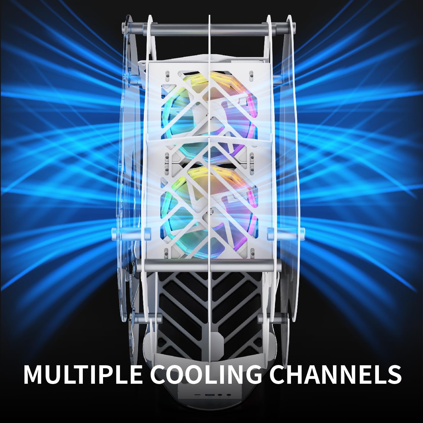 MegaPC Upgraded Open-Frame Mid-Tower Micro-ATX/Mini-ITX Gaming PC Case, Tempered Glass Side Panel, Pre-Installed ARGB PWM Fan, with USB3.0, USB-C, 240mm Radiator Support (White)