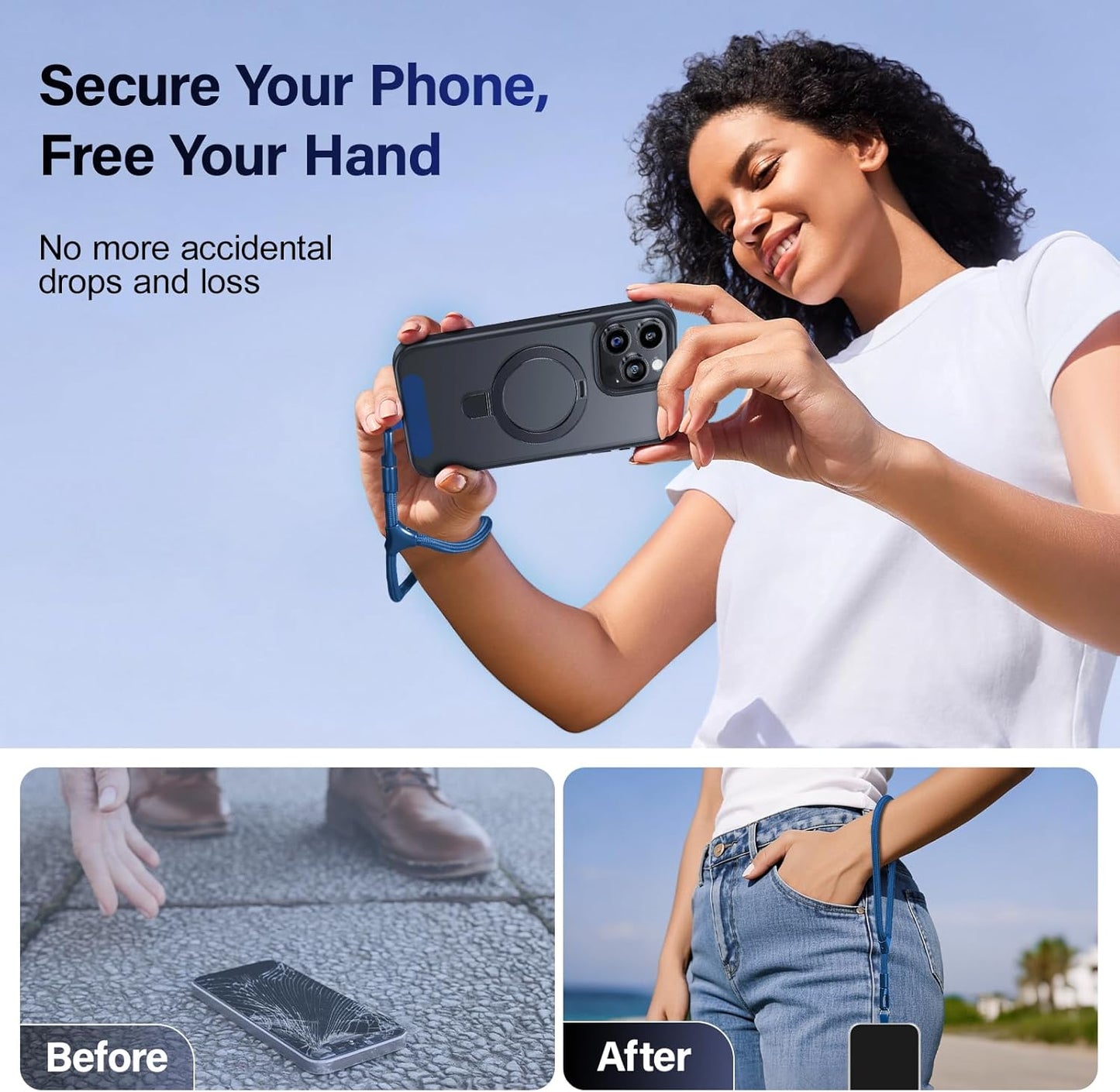 Phone Wrist Strap, Universal Adjustable Hand Wrist Strap Lanyard for iPhone 16 and Most Smartphones, Multifunctional Patch Lanyard with Phone Tether Tab for Women and Men, Royal Blue