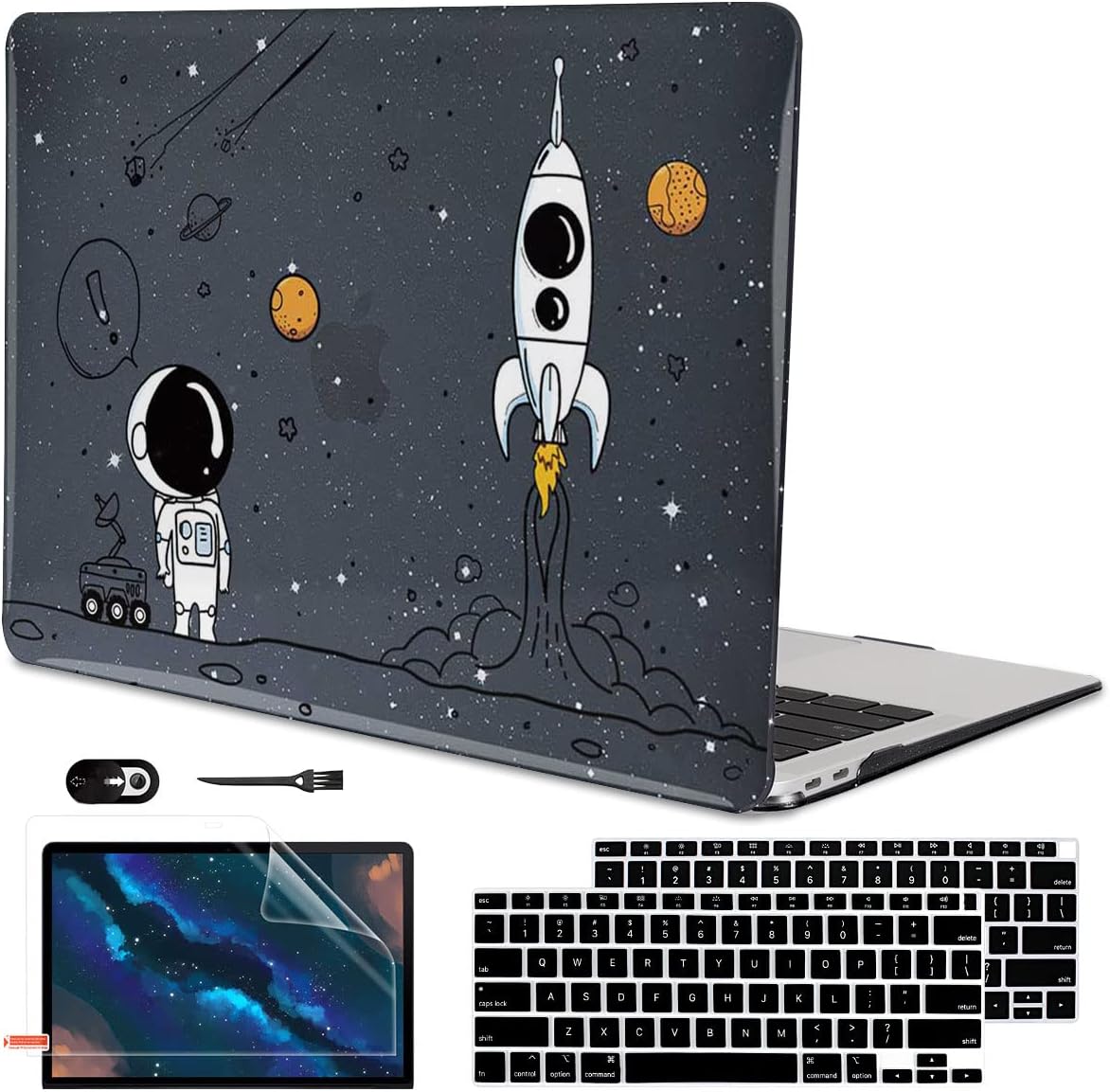 for MacBook Air 13 inch Case 2020 2019 2018 Release M1 A2337 A2179 A1932, Glitter Crystal Pritned Pattern Hard Case Cover for Mac Air 13.3" Retina Display Touch ID, Astronauts & Spacecraft