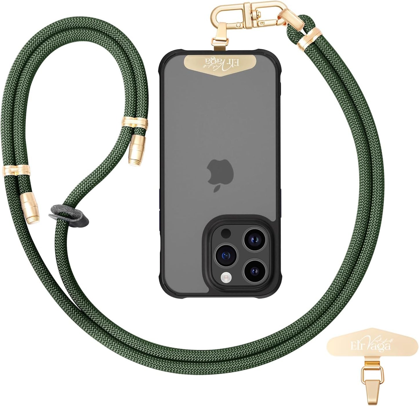 Adjustable Anti-Theft Phone Lanyard - 8mm Mountain Climbing Rope Neck & Crossbody Strap with Secure Locking Metal Clip - Rugged Outdoor Design for Smartphones (Dark Green)