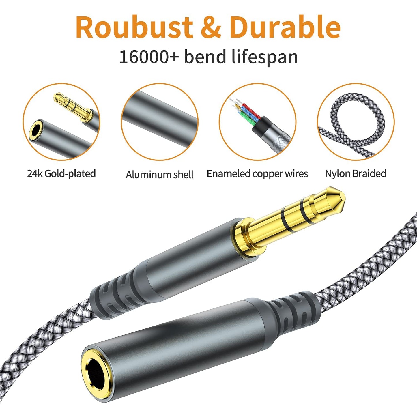 MCSPER Headphone Extension Cable, [2-Pack, 3.3ft Hi-Fi ] 3.5mm Extension AudioMale to Female Aux Adapter Hi-Fi Sound Stereo Extender Cord for Headset, iPhone, iPad, Smartphones, Tablets & More (Grey)