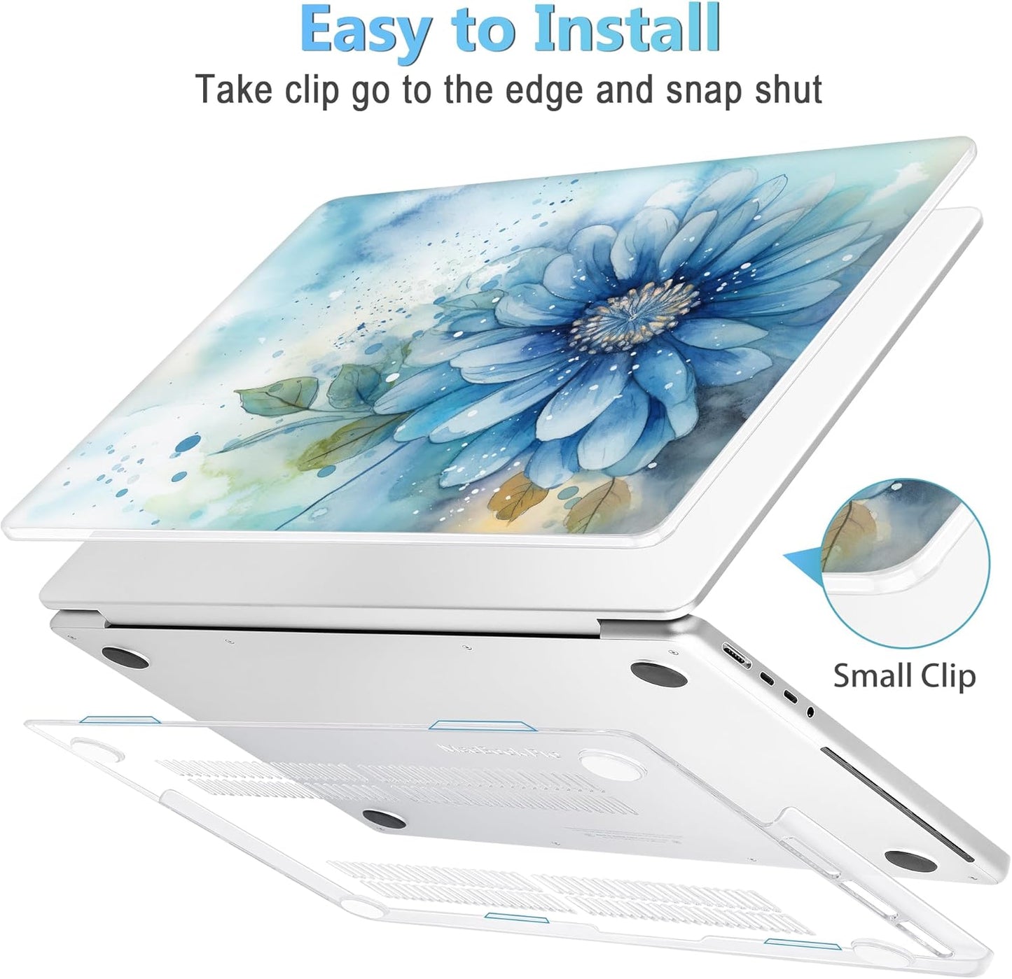 Mektron Case for MacBook Pro 16" M4 A3403 A3186 M3 A2991 M2 A2780 M1 A2485 (2021/2023/2024) Pro/Max with Touch ID, Hard Shell Plastic Laptop Cover Keyboard Cover, Watercolor Blue Flower