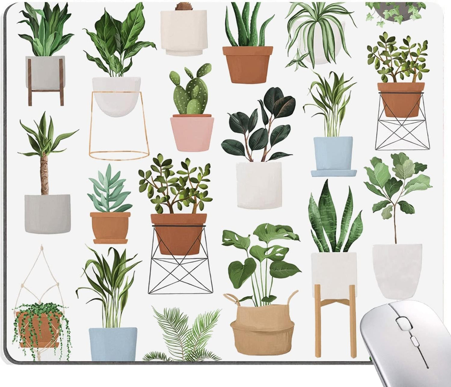 Mouse Pad, Cute House Plants Mouse Pads, Square Washable Cloth Personalized Mouse Mat with Design, Gaming Office Home Non-Slip Rubber Base Computer Mousepad