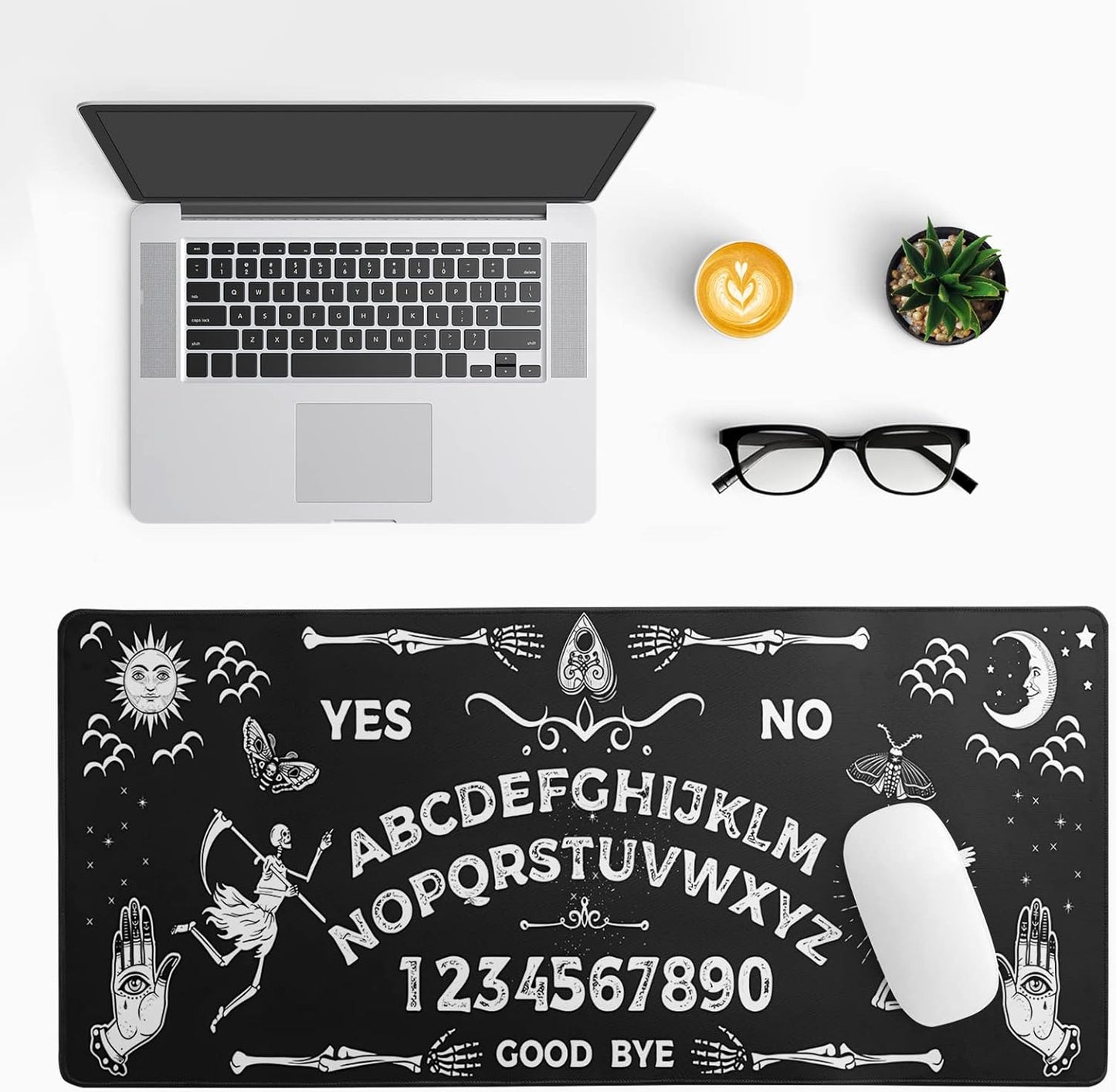 Mysterious Spirit Goth Gaming Mouse Pad 31.5x11.8 Inch Large Desk Mat Black Extended Pads Big Mousepad Non-Slip Rubber Base Keyboard Mat with Stitched Edges for Gaming Laptop Computer PC Desktop
