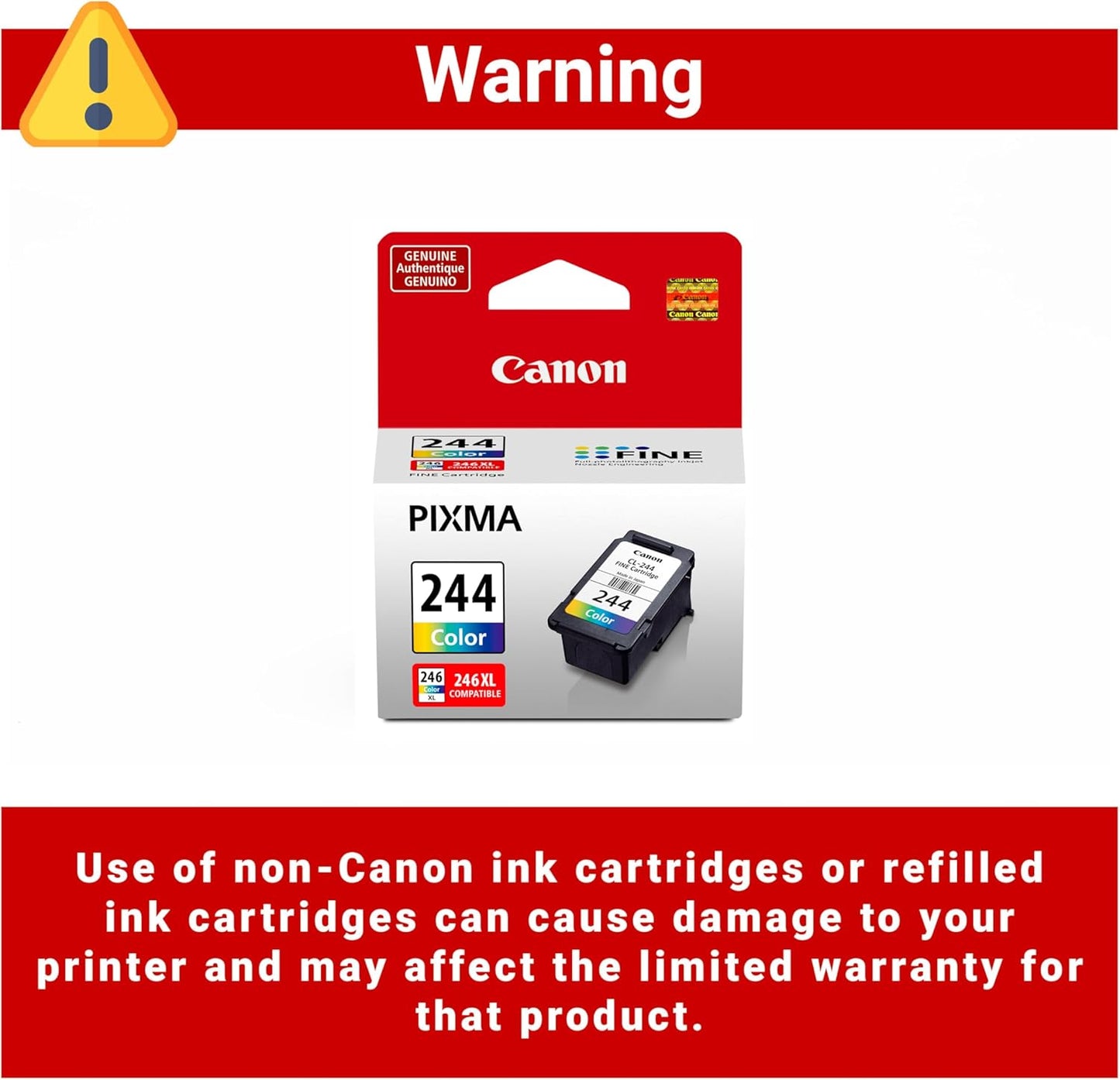 Canon CL-244 Genuine Color Ink Cartridge, Compatible with iP2820, MX492, MG2420/2520/2920/2922/2924/3020/2525, TS3120/302/302a/202/4520/3320