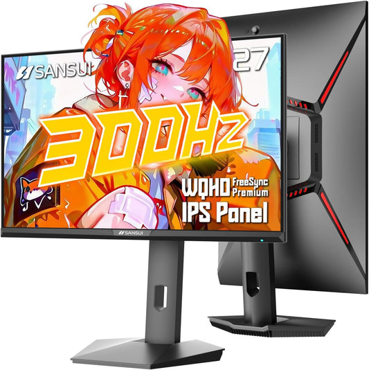 SANSUI 27 inch WQHD 2560x1440 300Hz 240Hz Gaming Monitor, FastIPS 1ms Computer Monitor, FreeSync Premium|Brightness 400Nits| 130% sRGB | 10Bits | HDR | ErgoStand | VESA Mount |2×DP 1.4 & 2×HDMI 2.1