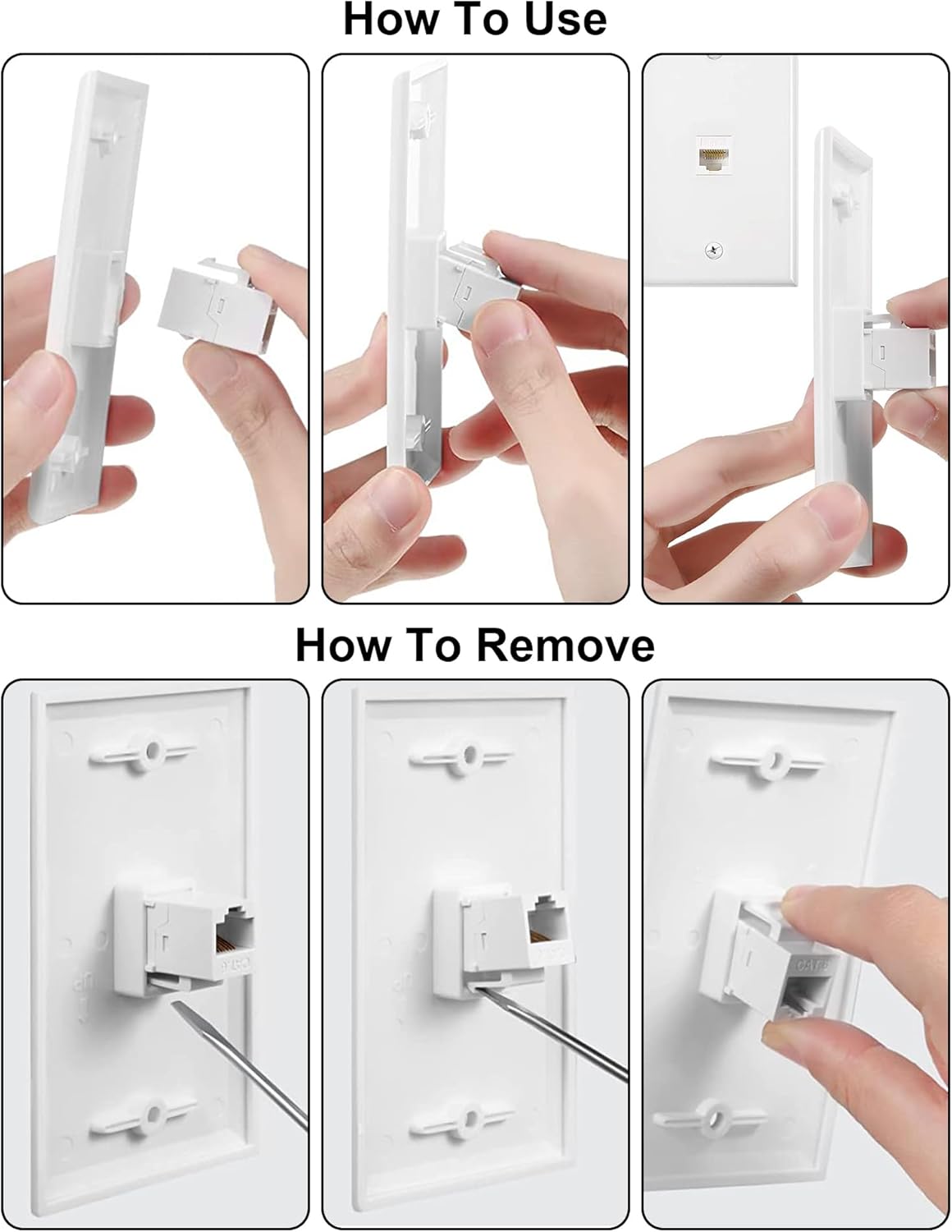 Ethernet Wall Plate, 3 Port Cat6 RJ45 Keystone Inline Coupler Wall Plate for Cat7/6/5/5e Ethernet Devices - White