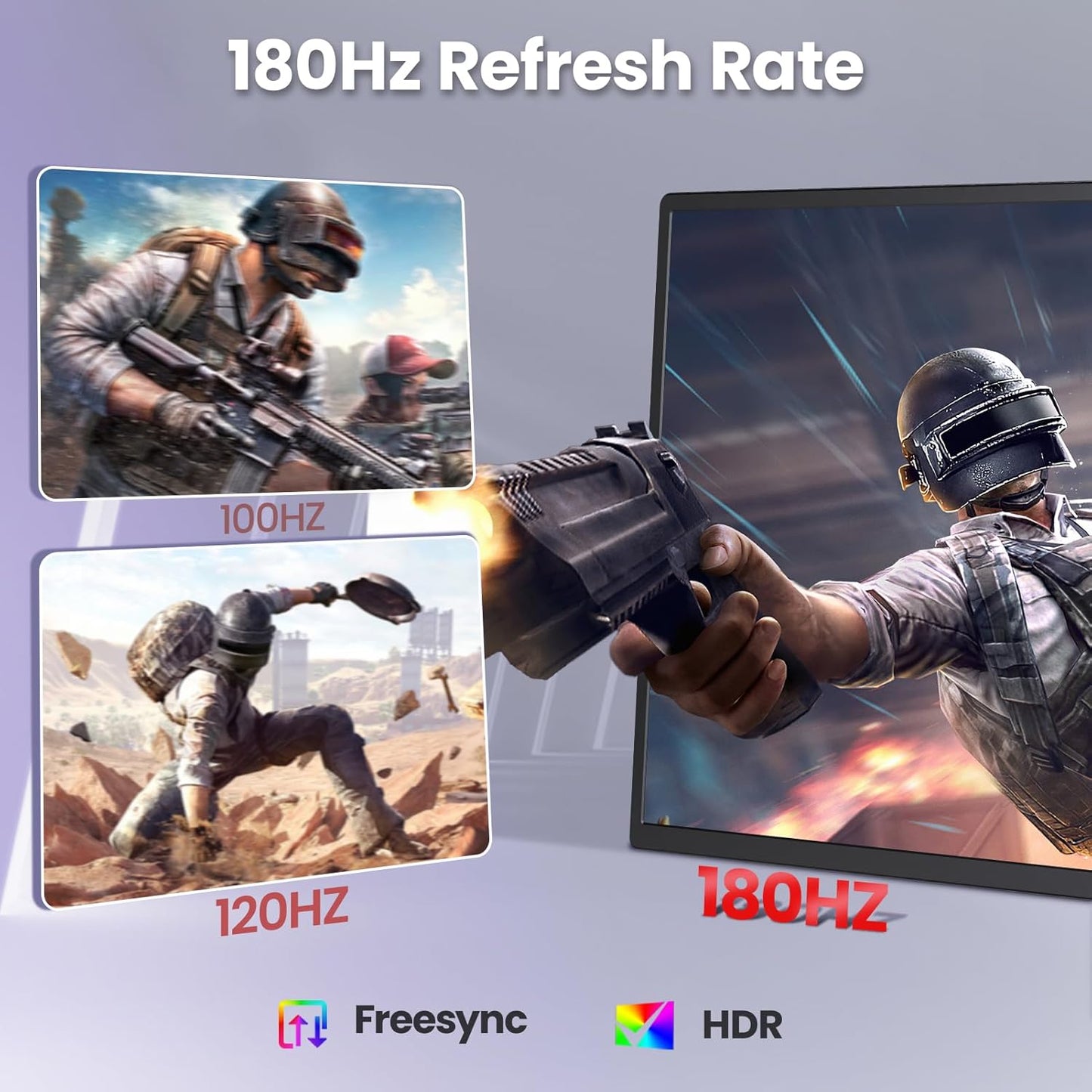 2K 180Hz Portable Monitor,23.8" 2560x1440 QHD 120% SRGB IPS FreeSync Gaming Moniter USB-C HDMI Large Work Home Office Second Monitor VESA Mountable, Adjustable Tilt & Height for Laptop, PS4,Xbox