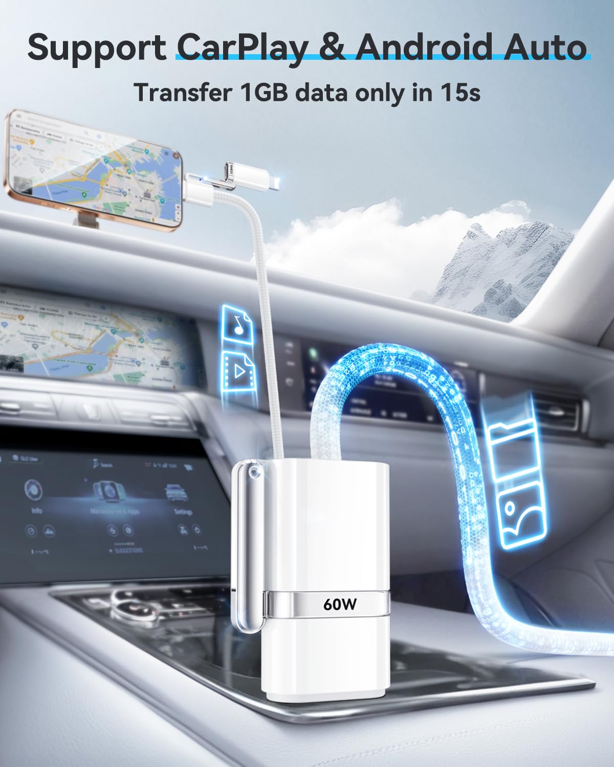 SHEZI 4-in-1 USB C Cable Compatible With Lightning Cable 60W Fast Charging & Data Transfer, Support to CarPlay & Android Auto, 5FT Travel Multi Cord Charger Combo for iPhone/iPad/Samsung/MacBook Cable