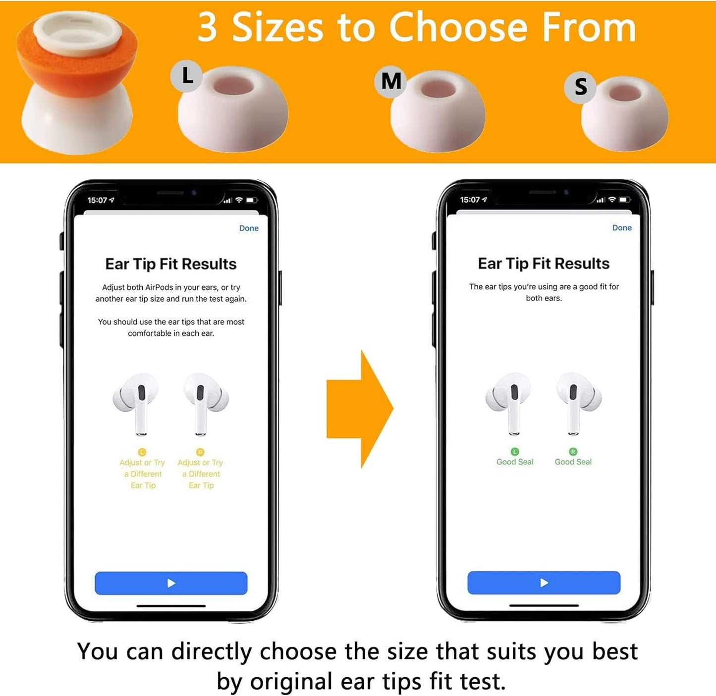 Airpod Pro Ear Tip Memory Foam & Silicone Hybrid Ear Tips, Perfect Noise Reduction, Stays in Your Ears, Ultra-Comfort, Anti-Slip Eartips, Fit in The Charging Case (Orange, Assorted S/M/L)