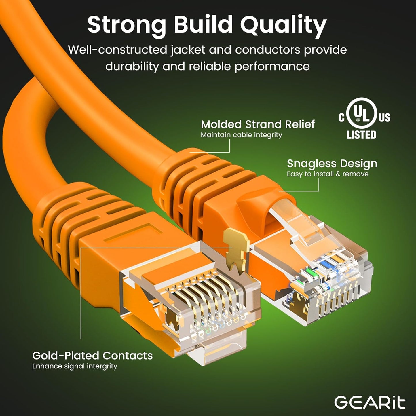 GearIT Cat 6 Ethernet Cable (24-Pack 1.5 Feet) Cat6 Network Patch, 10Gbps, RJ45, Snagless Cord, Gold-Plated Connectors, Internet for PC, TV, Tablet, Router, Printer, Servers, IT Data Center - Orange