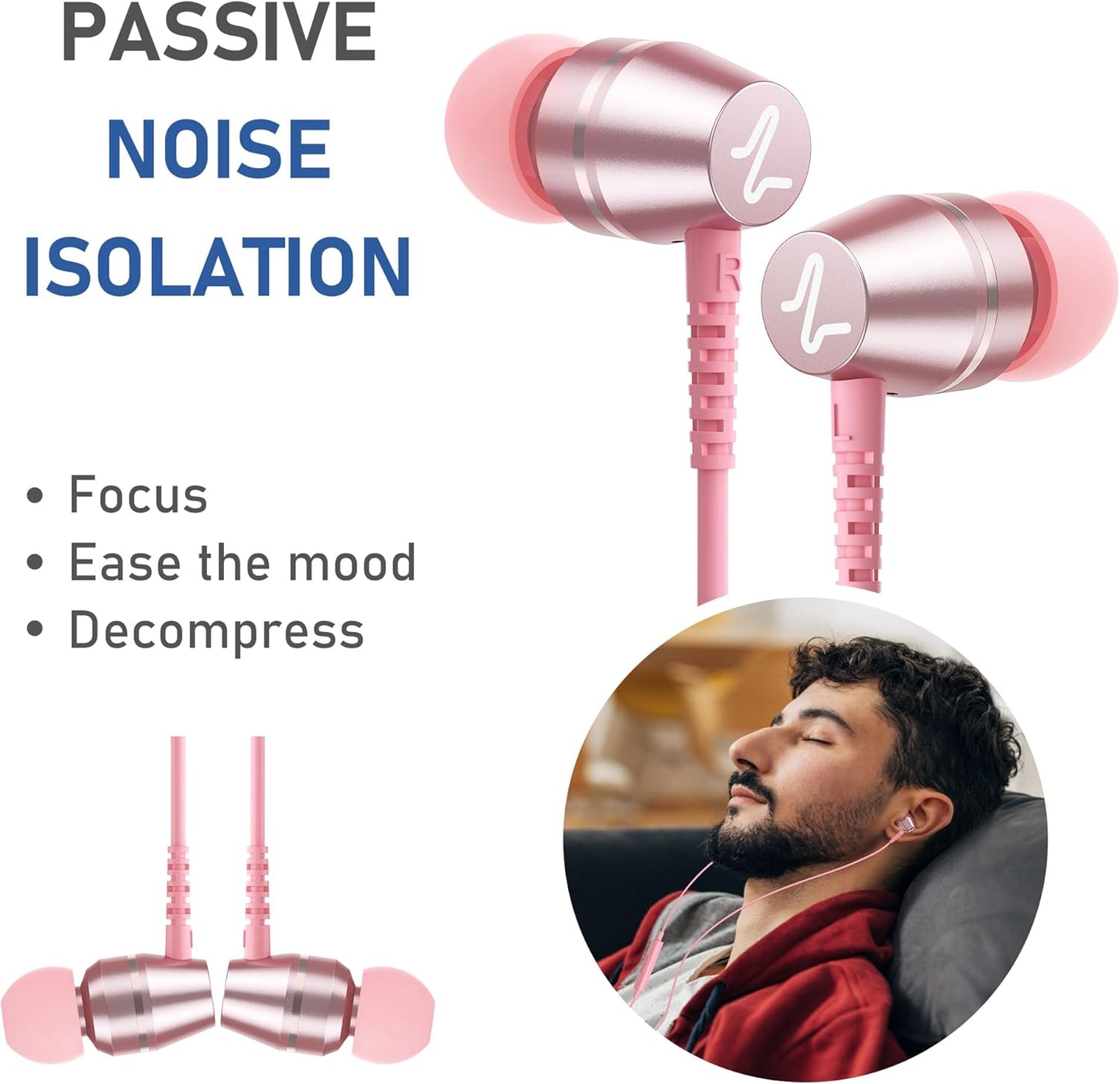 LUDOS OMNITONE USB C Headphones for iPhone 16 15 Pro Max Plus iPad Pro, 5 Years Warranty, USB-C Earbuds for Samsung Galaxy S24 S23 Ultra S22 S21 FE S20 A55 A54 A53, USB Type C Earphones - Pink