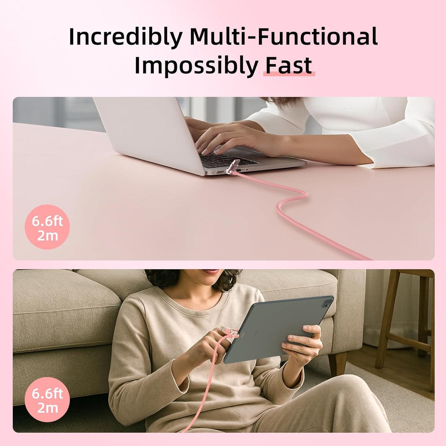 MFish 4-in-1 USB C Charging Cable, 6.6Ft Type C to Type C Cable, 240W Fast Charger for iPhone 16/15/14 Pro Plus Pro Max, for iPad MacBook Pro/Air, Laptops - Multi Charging Cable with USB-A