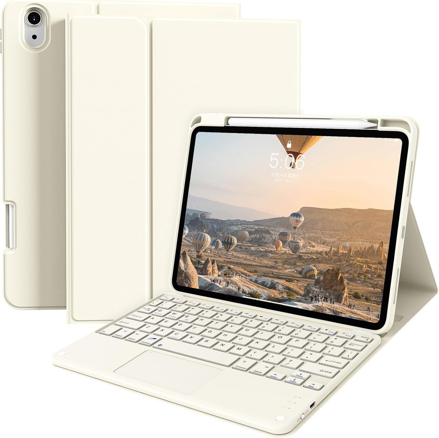 JKSML for iPad(A16) 11th/10th Generation Case with Keyboard (11/10.9 inch) 2025/2022, Wireless Detachable Bluetooth Cover with Trackpad, Flip Stand Case Thin with Pencil Holder, Cream White