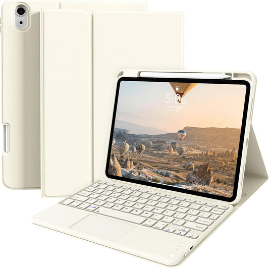 JKSML for iPad(A16) 11th/10th Generation Case with Keyboard (11/10.9 inch) 2025/2022, Wireless Detachable Bluetooth Cover with Trackpad, Flip Stand Case Thin with Pencil Holder, Cream White