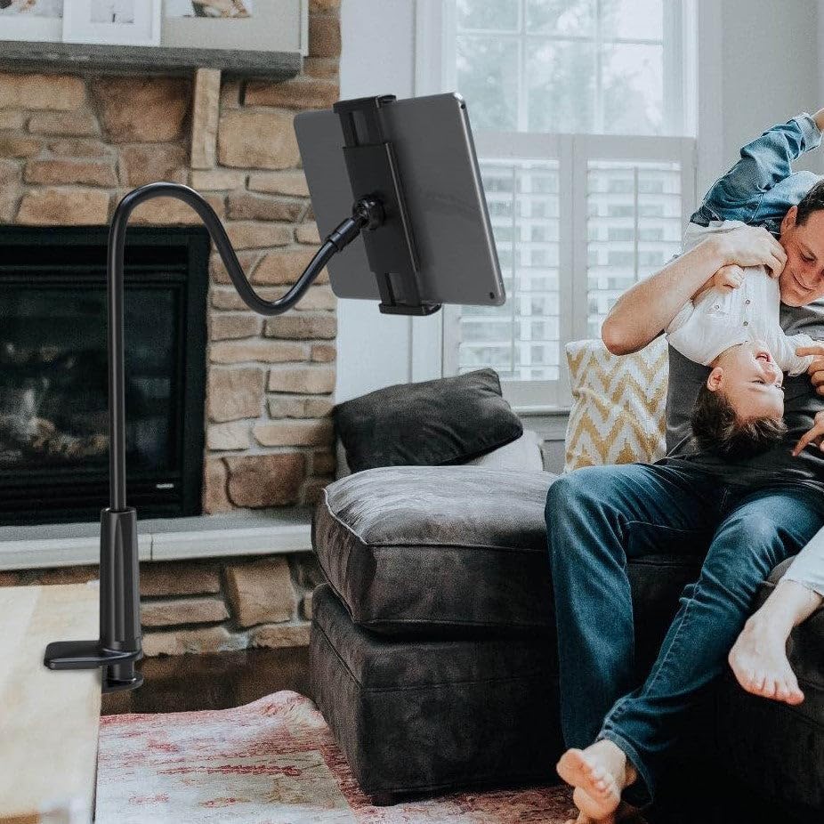 LEVO Clamping Gooseneck Phone and Tablet Mount Holder with Flexible Long Arm – Ideal for Desk, Office, Bedside, Headboard, Kitchen Counter, Boat, RV, and More - Black