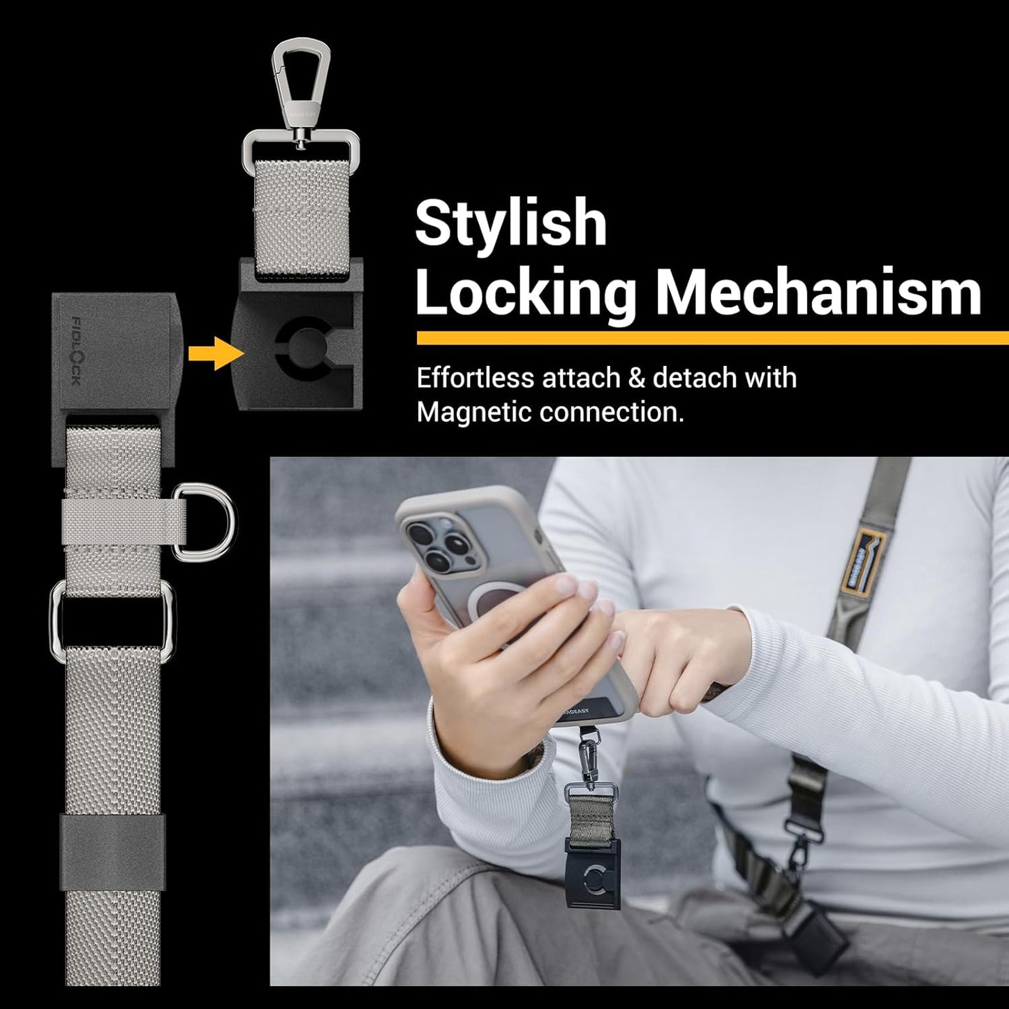 MAGEASY Universal Cell Phone Lanyard - Crossbody Phone Strap for iPhone 16 Pro Max & Most Smartphones, Magnetic Quick-lock System, for Men & Women | Utility (Starlight)