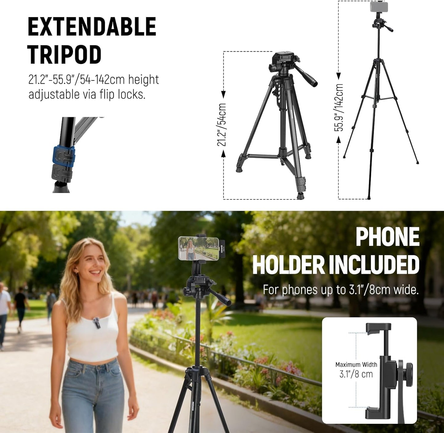 NEEWER Basics PA056 Vlogging Kit for iPhone Android Phone for YouTube TikTok Streaming Filmmaking Video Recording, Tripod + Microphone + LED Fill Light, Youtuber Starter Content Creator Essentials