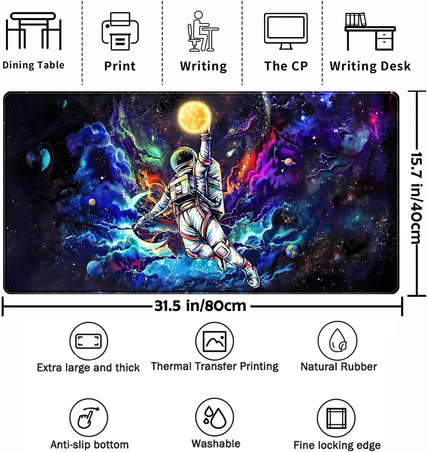 Astronaut Desk Space Mouse Pad for Boys - Galaxy Gaming Mouse Pad, 31.5x15.7in, Stitched Edges