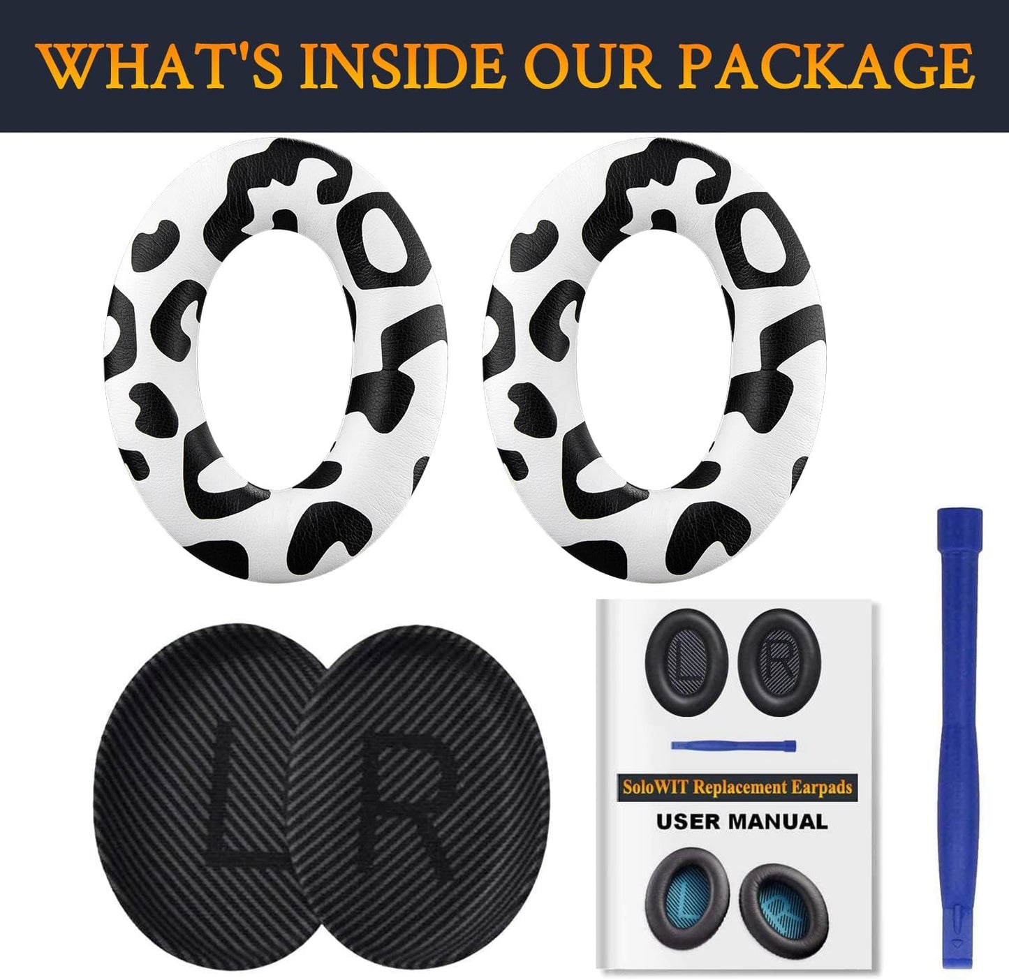 SoloWIT Replacement Earpads Cushions for Bose QuietComfort 35 (QC35) & Quiet Comfort 35 II (QC35 ii) Headphones, Ear Pads with Softer Leather, Noise Isolation Foam, Added Thickness (Snow Leopard)