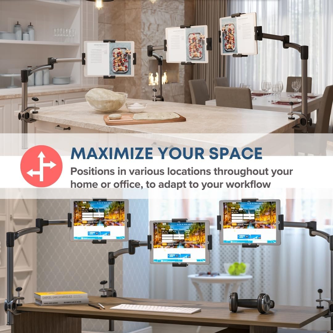 LEVO Deluxe Table Clamp for All Best Tablet PCs, iPads, iPad Mini, New iPad Pro, Galaxy, Nexus, Xoom, Surface Pro, Miix, Nook, Fire, and Other Tablets and e Readers Gunmetal Color - G2