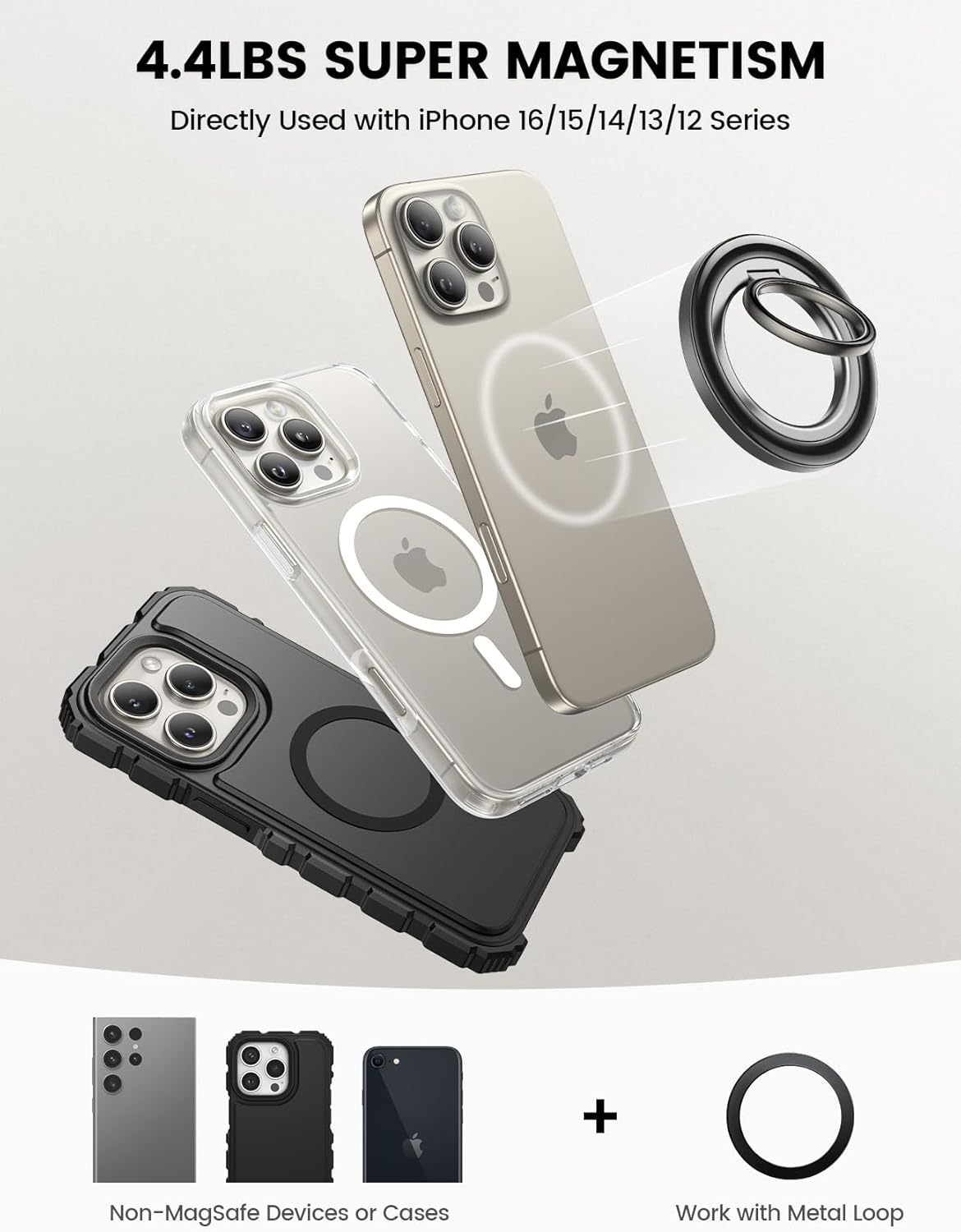 Lamicall Magnetic Phone Ring Grip for MagSafe - [4.4lbs Ultra Magnet] Finger Holder, Father's Day for Father, 360° Metal Gear Hinge Ring Stand for iPhone 16 15 14 Pro Max, Cases, Mag Safe Accessories