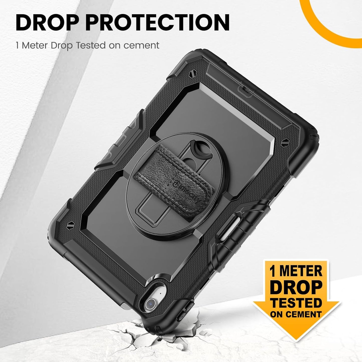 timecity Case for iPad Air 11 Inch M3/ M2 (2025/2024), 360° Rotating Stand, Pencil Holder & Wireless Charging, Shockproof with Screen Protector & Shoulder Strap - for Designers, Black