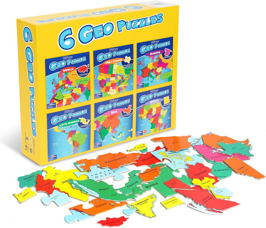 GeoToys GeoPuzzle, Country-Shaped Jigsaw Puzzles Set of 6 in One Box, Geography Puzzle, Map Puzzle, Jigsaw Puzzles for Kids Ages 6-9 Years Old