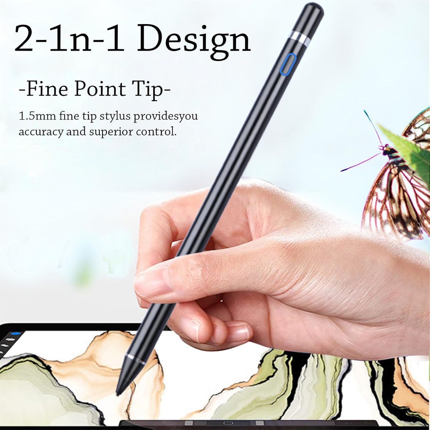 Stylus Pens Compatible for iOS&Android Touch Screens, iPad Pencil with Dual Touch Function, Fine Point Rechargeable Stylus Pen for iPad/iPad Air/Mini/Pro/Android/iPhone/Cellphone/Tablet Pen - Black