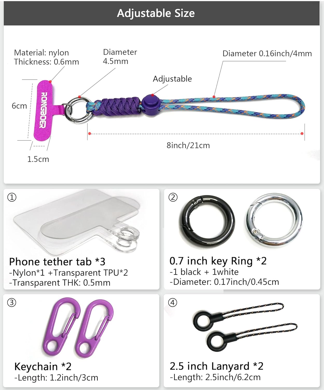 Cell Phone Lanyard - Wrist Strap for Women, Phone Bracelet, Camera Wrist Lanyard, Short Wrist Lanyard for Keys, Keychain Lanyard - Purple Blue