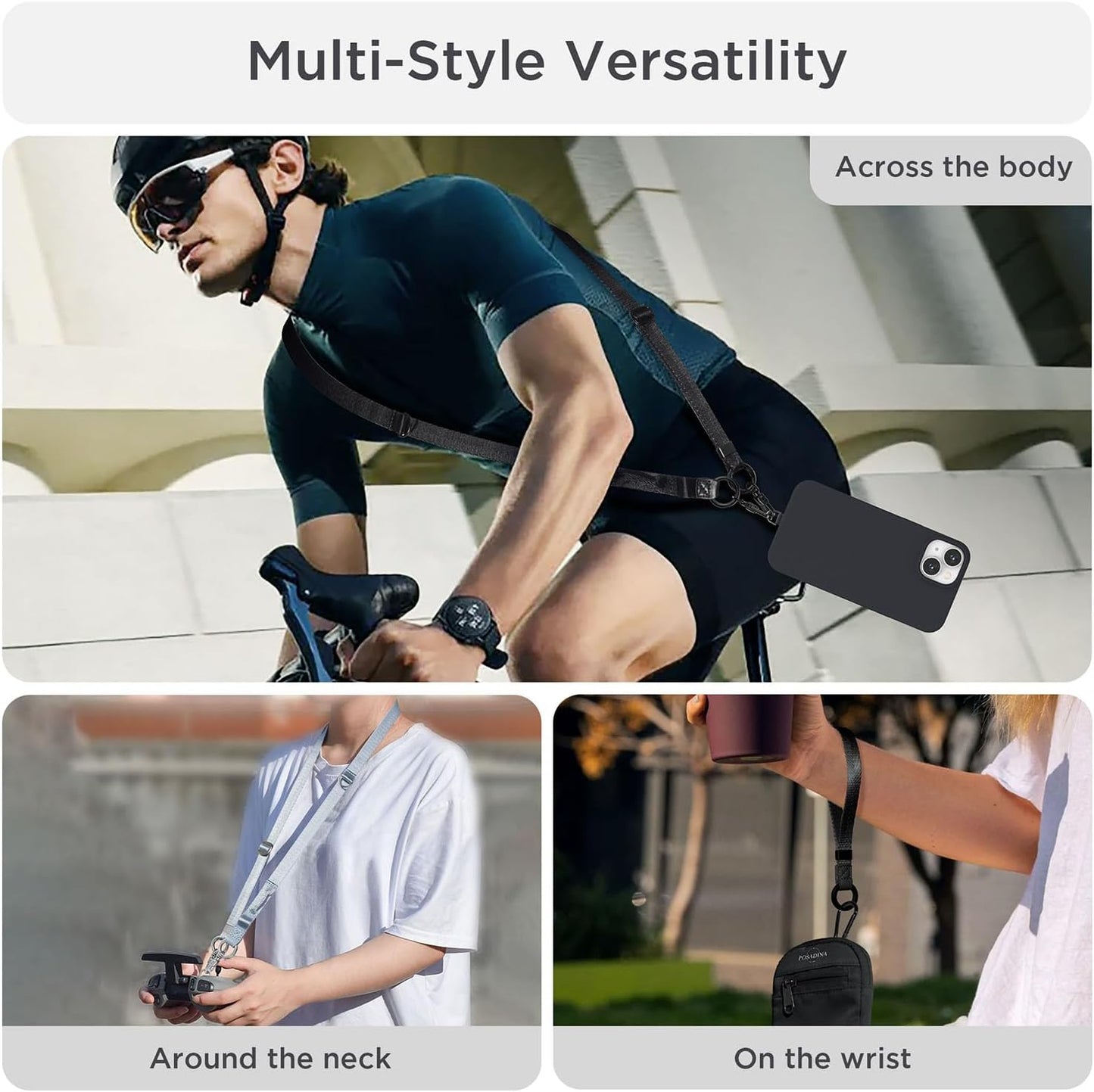 Phone Lanyard 2 in 1, Anti Theft Phone Strap Crossbody for Women Men, Adjustable Phone Wrist Strap with 2 Pack Tether Tabs