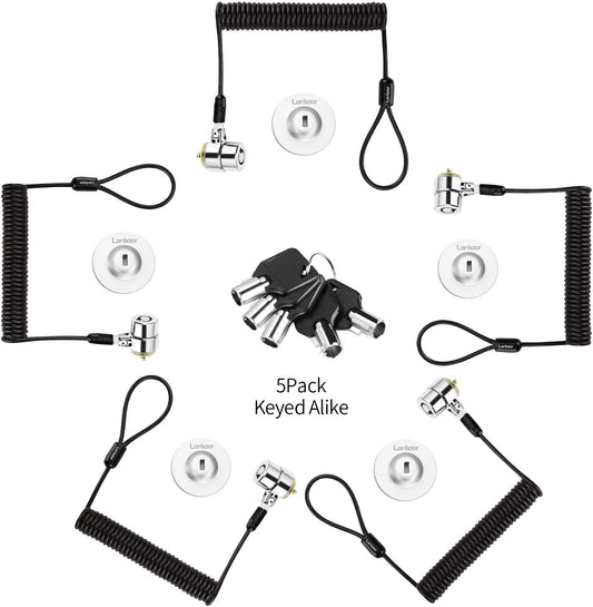 Keyed Alike 5Pack Security Hardware Cable Lock Kit,Retractable Cable Lock Portable Keyed Laptop Lock 5Keys 6.2Ft for Monitors, Laptops, MacBooks, Tablets, iPad,Mac mini,