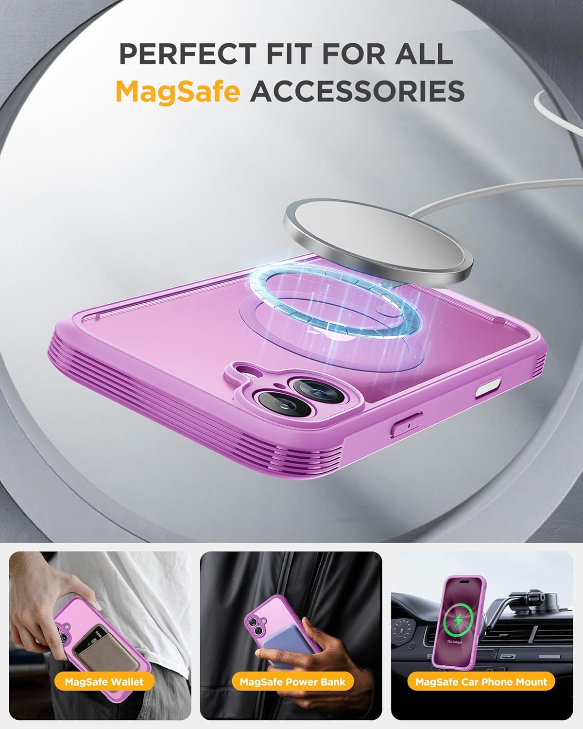 Miracase Magnetic for iPhone 16 Plus Case Full-Body Phone with Built-in Glass Screen Protector, [Compatible with MagSafe] Military Drop Proof 16 Plus Cover Bumper 6.7 inch, Pink