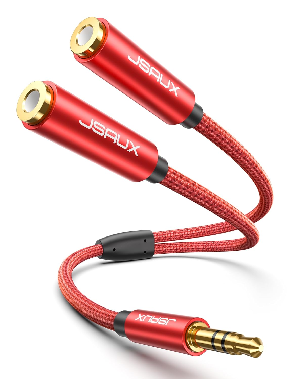 JSAUX Headphone Splitter [2pack] Audio Splitter 3.5mm Male TRS to 2 Dual 3.5mm Female Adapter Nylon-Braided [Red]