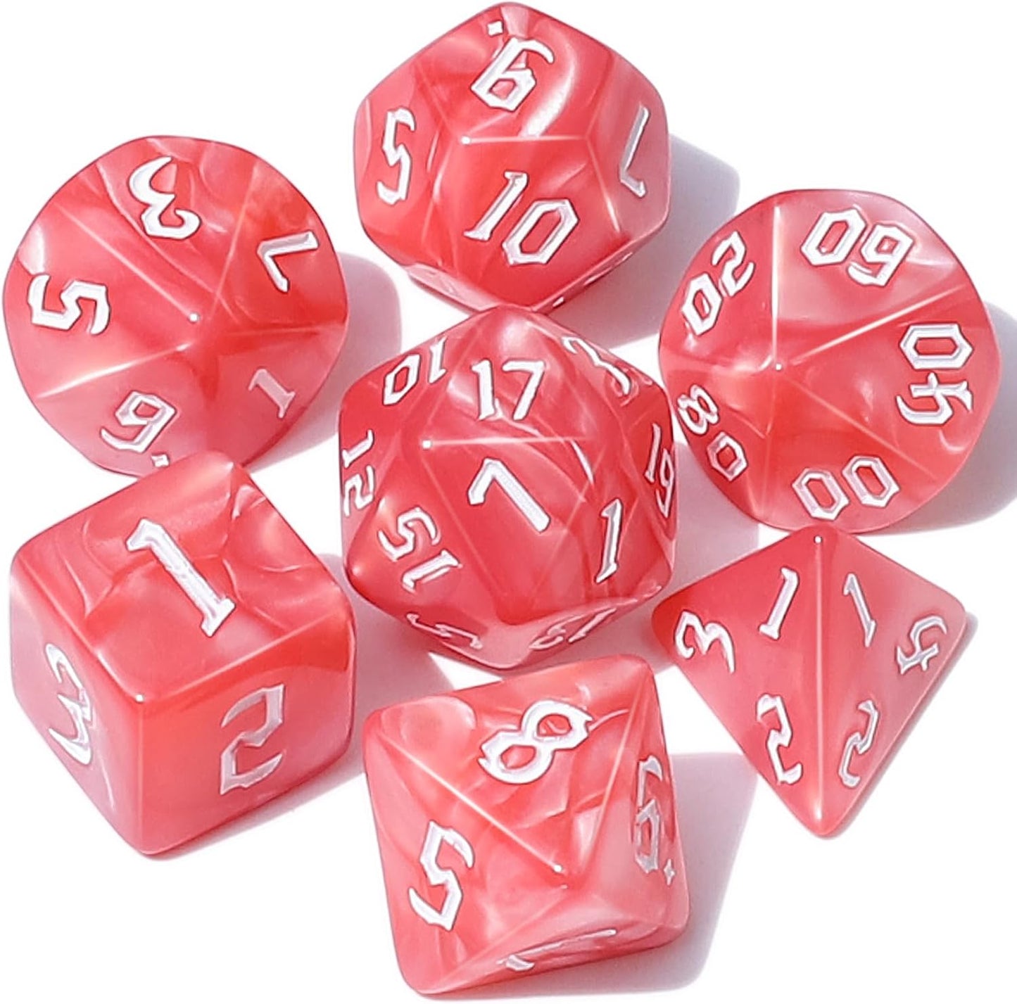 QMAY DND Dice Set -D&D Polyhedral Dice (7 Pcs) for Dungeons and Dragons (Pink and White)