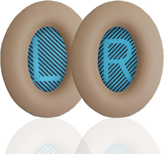 Ear Pads for Bose Quiet Comfort 35 Soft Protein Leather Replacement Earpads Ear Cushions Ear Pad for Bose QC 45/35 / 25/15 QC2 / Ae2 / Ae2i / Ae2W / Sound Link/Sound True (QC35-Khaki&Blue)