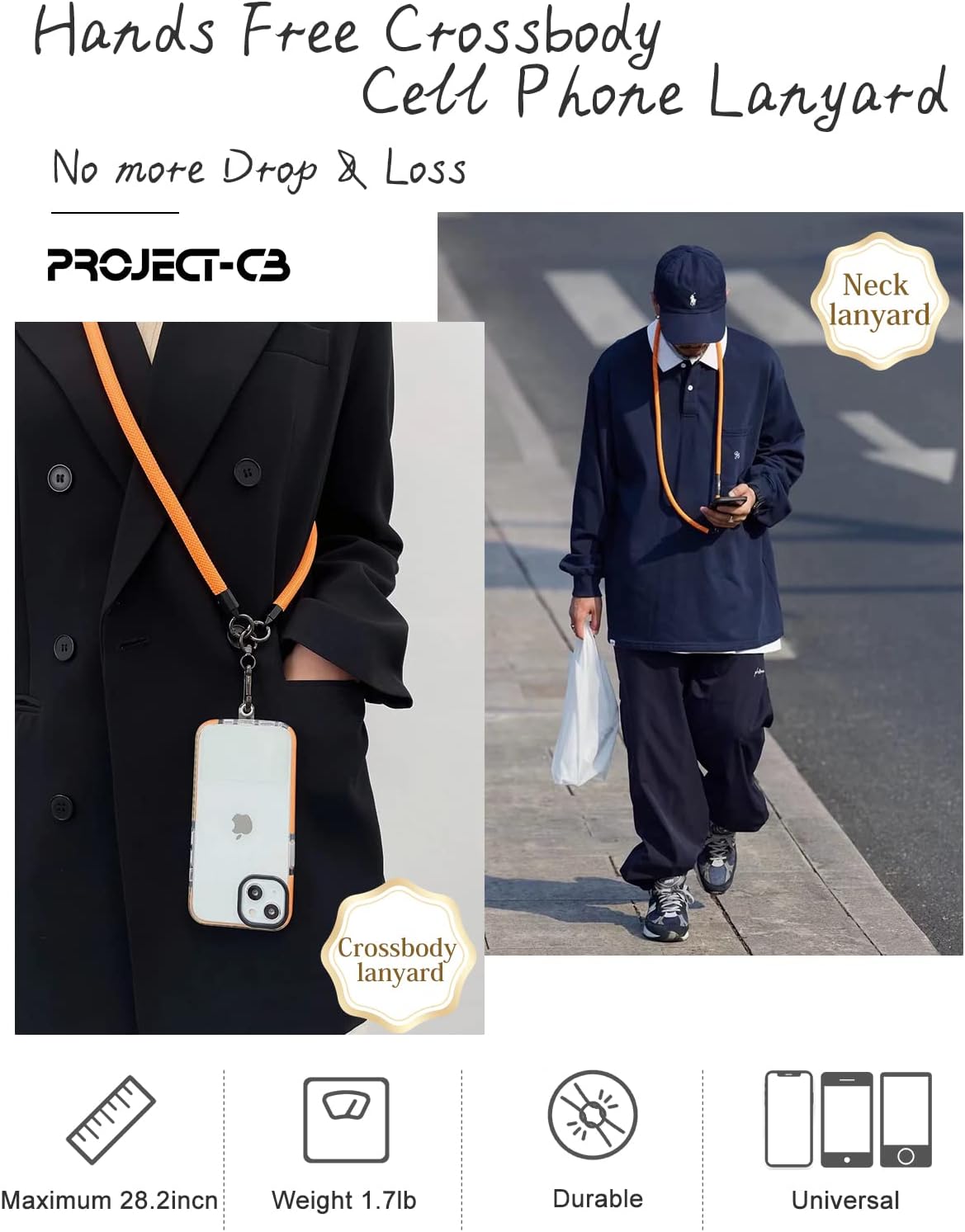 project-cb Cell Phone Lanyard ×1, Tether Tab ×2, Universal Adjustable Phone Strap, Crossbody, Neck Phone Lanyard, Rope Strap