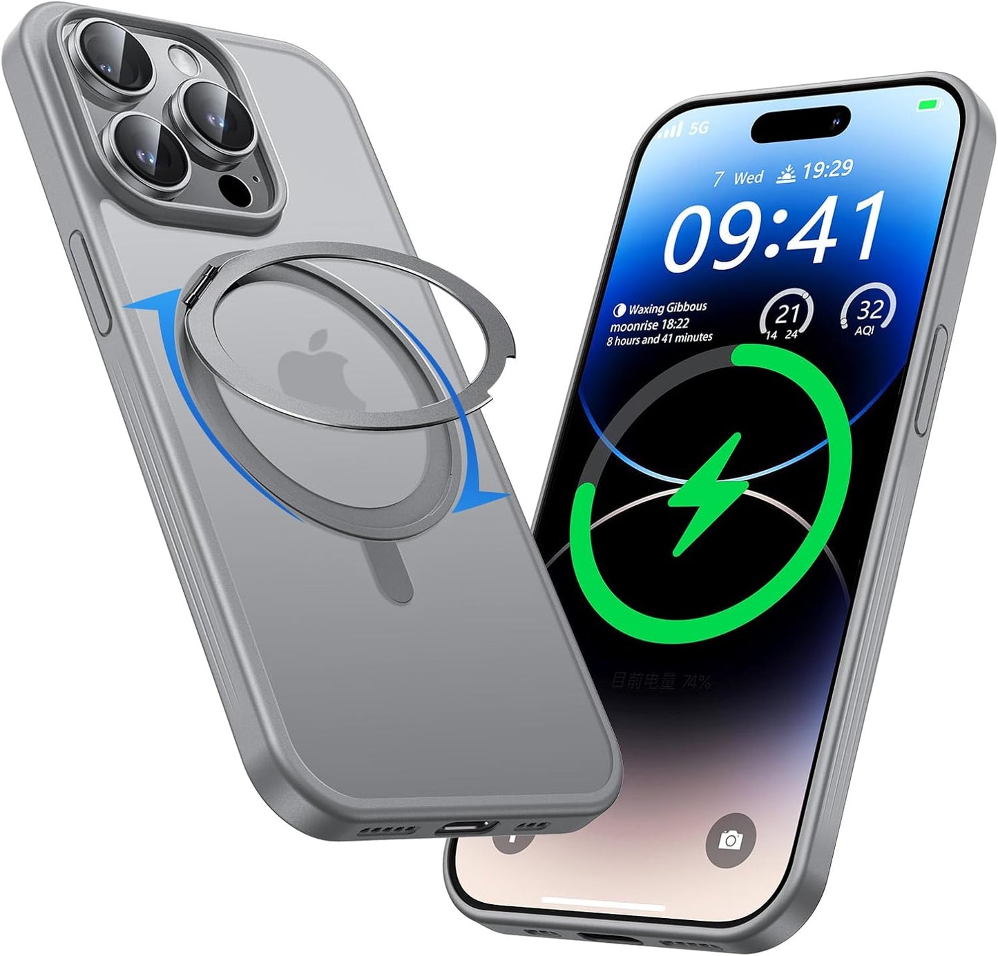 MAGIC JOHN 360° Rotatable Magnetic Invisible Stand for iPhone 15 Pro Case [Camera Control Button] [Compatible with MagSafe] 16FT Shockproof for iPhone 15 Pro Case with Kickstand, Gray