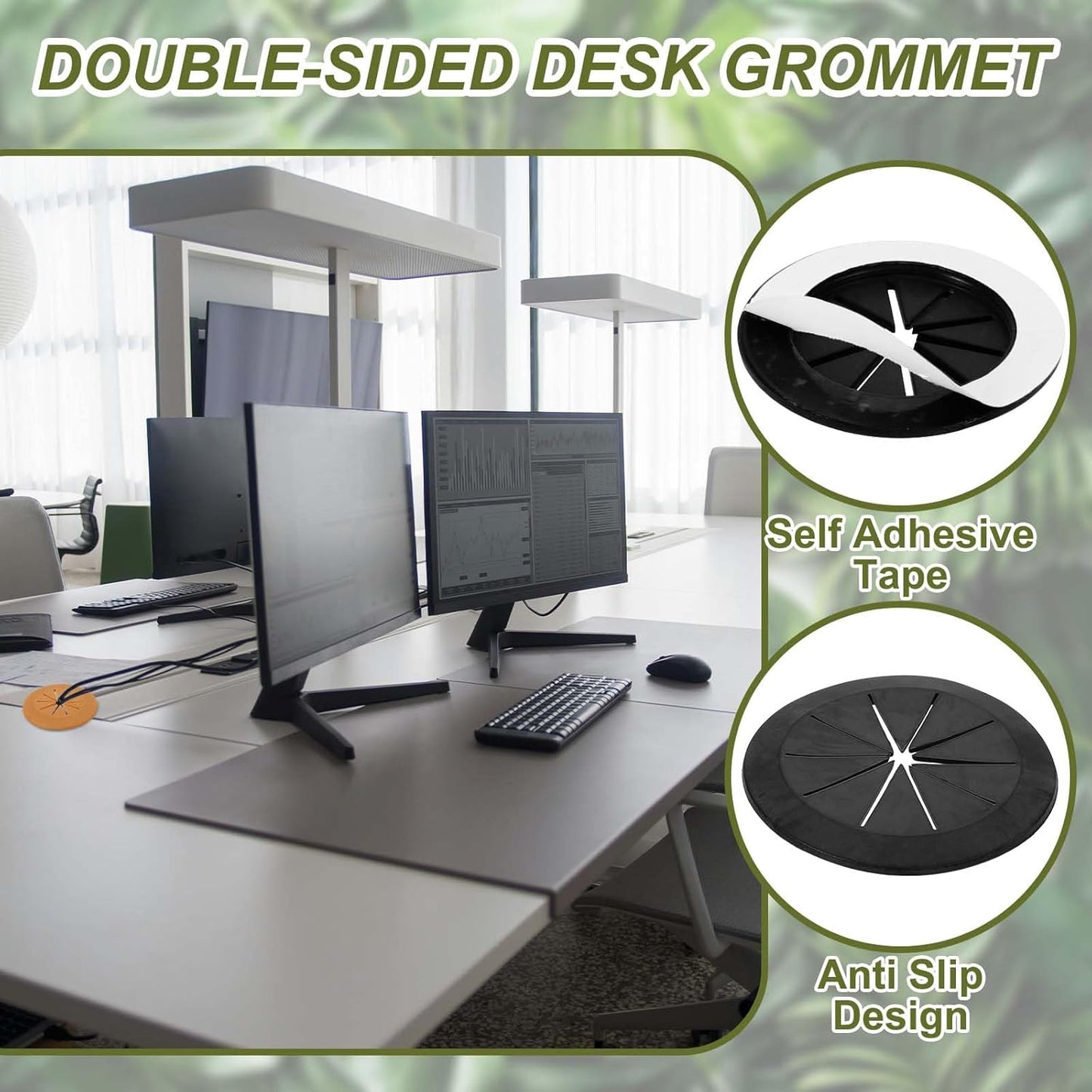 PATIKIL Desk Grommet 2-3/8", 4 Pcs Round Cable Grommet Cord Hole Cover with Adhesive Tape Flexible Table Wire Organizer for Office Home Table Countertop, Black