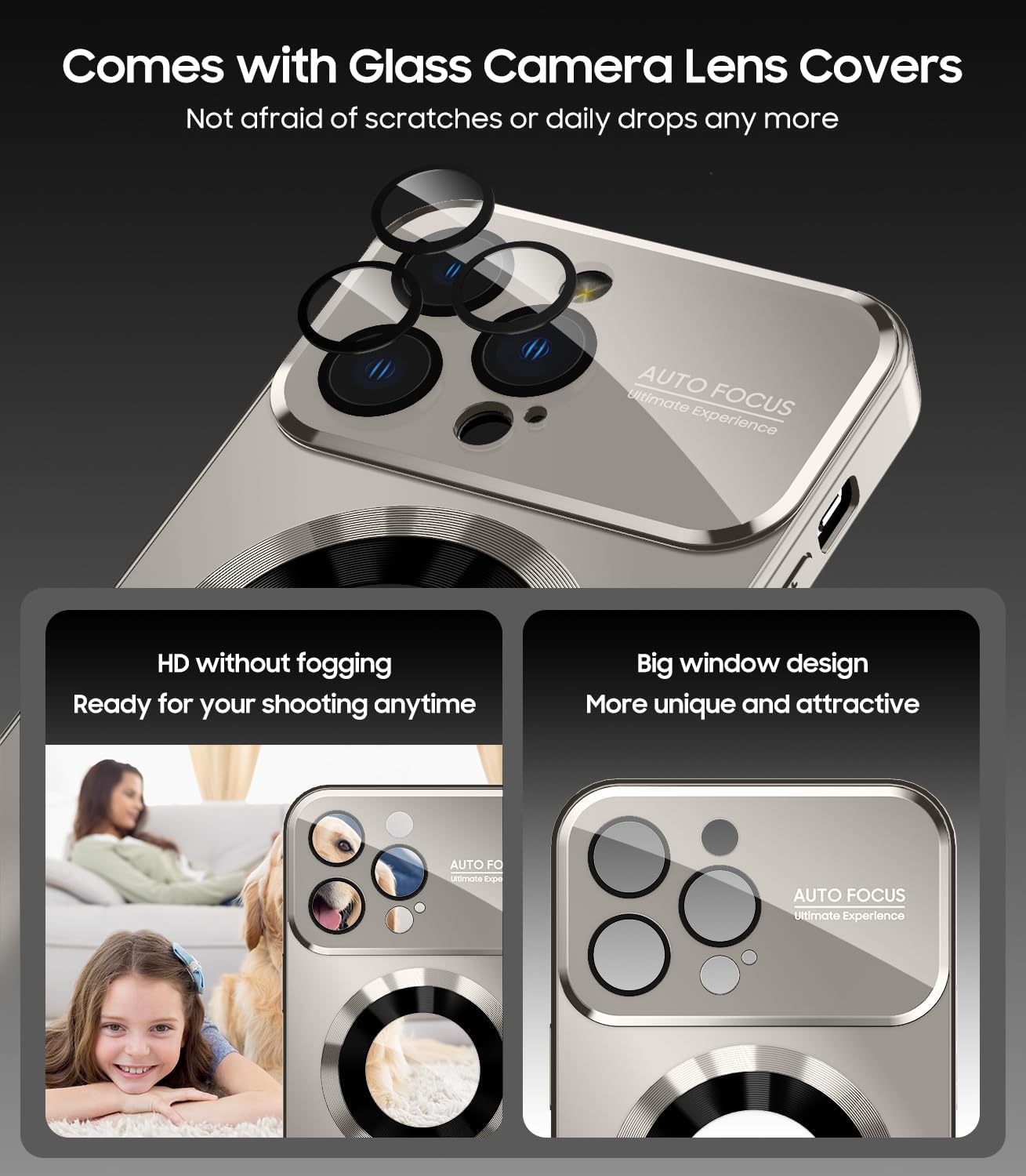 Magnetic for iPhone 16 Pro Case, Compatible with MagSafe, Built-in Camera Lens Protector, Logo View, Military Grade Drop Proof Phone Cover, Titanium Gray