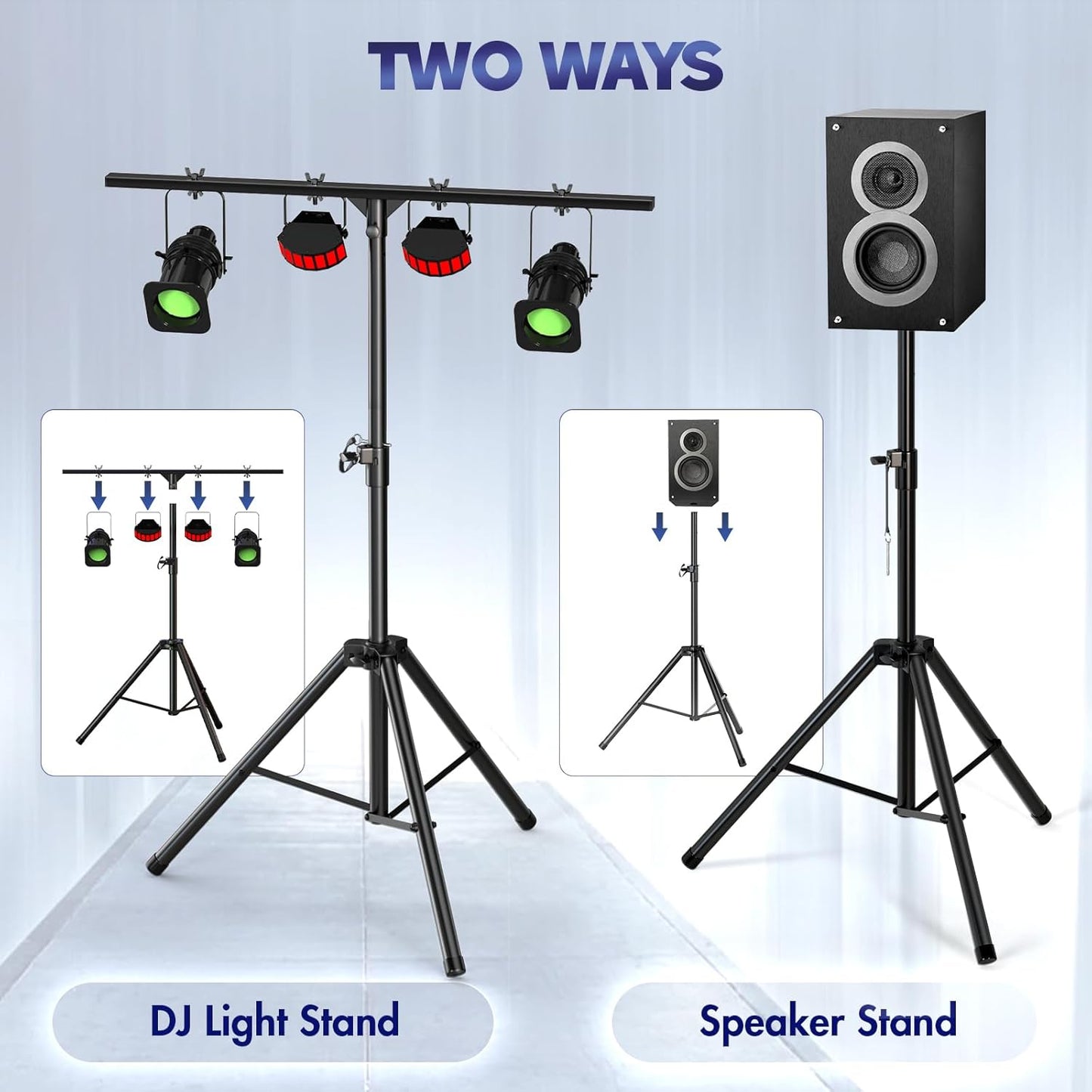 Qoope DJ Light Stand T-Bar,Heavy-Duty DJ Stand Tripod Adjustable DJ Lighting Stand Portable Stage Light Stand for DJ Lights Bar Party Light