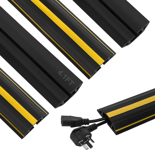 Floor Cord Cover 4.1Ft 2Pcs Heavy Duty PVC Floor Cable Protector Electric Cord Hider Cable Management Floor Strip Extension Cord Covers Cable Raceway for Wires on Floor Inner Channel 1.36" W x 0.43" H